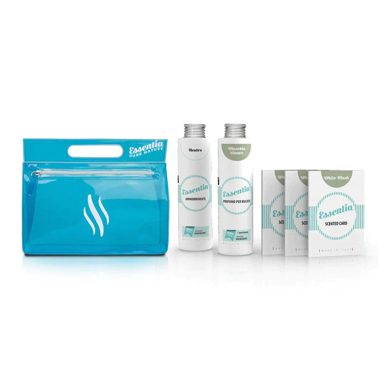 Geschenkbeutel mit Wäscheparfüm, Weichspüler und White Moschus-Karte
