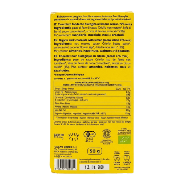 Bio Zartbitterschokolade 77% Zitronenschalen 50g - Roher Kakao