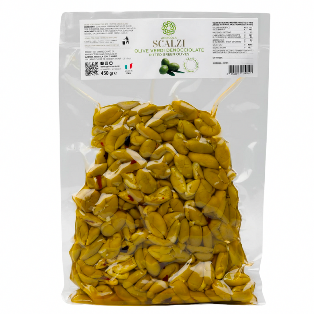 Olive verdi schiacciate denocciolate 450gr